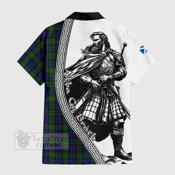 MacEwan (MacEwen) Tartan Clan Crest Short Sleeve Button Shirt with Highlander Warrior Celtic Style