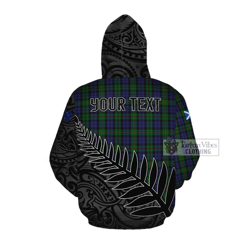 Tartan Vibes Clothing MacEwan (MacEwen) Crest Tartan Cotton Hoodie with New Zealand Silver Fern Half Style