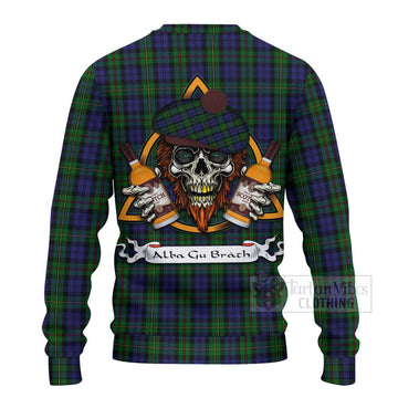 MacEwan (MacEwen) Tartan Ugly Sweater with Family Crest and Bearded Skull Holding Bottles of Whiskey