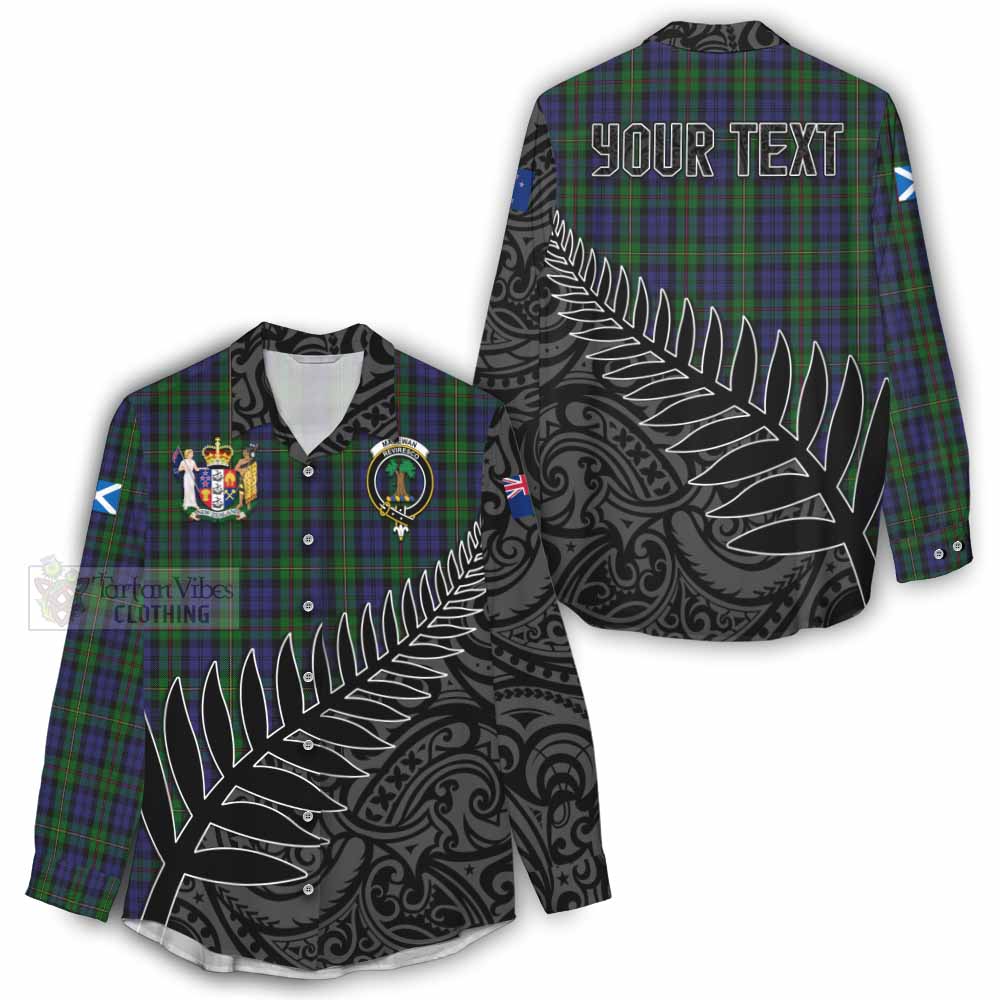 Tartan Vibes Clothing MacEwan (MacEwen) Crest Tartan Women's Casual Shirt with New Zealand Silver Fern Half Style