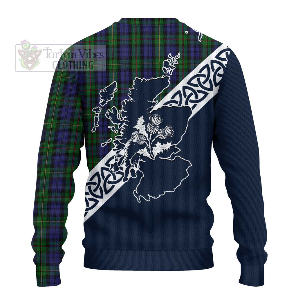 Tartan Vibes Clothing MacEwan (MacEwen) Tartan Knitted Sweater Featuring Thistle and Scotland Map