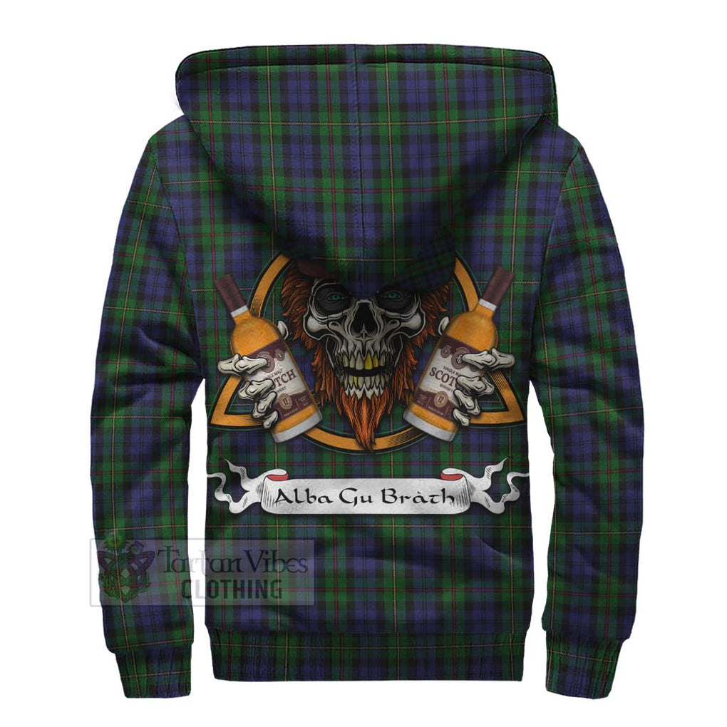 Tartan Vibes Clothing MacEwan (MacEwen) Tartan Sherpa Hoodie with Family Crest and Bearded Skull Holding Bottles of Whiskey