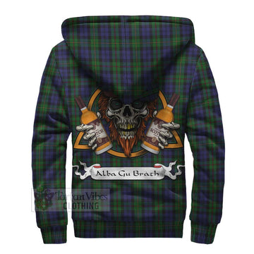 MacEwan (MacEwen) Tartan Sherpa Hoodie with Family Crest and Bearded Skull Holding Bottles of Whiskey