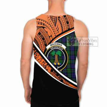 MacEwan (MacEwen) Crest Tartan Men's Tank Top with Polynesian Vibes Style - Orange Version