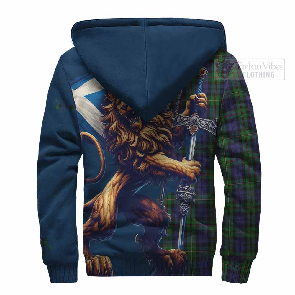 Tartan Vibes Clothing MacEwan (MacEwen) Tartan Family Crest Sherpa Hoodie with Scottish Majestic Lion