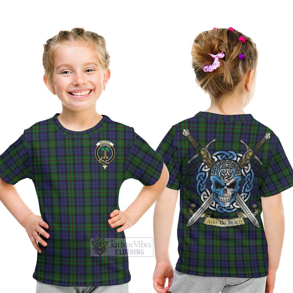 Tartan Vibes Clothing MacEwan (MacEwen) Tartan Kid T-Shirt with Family Crest Celtic Skull Style