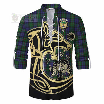 MacEwan (MacEwen) Tartan Ghillie Kilt Shirt with Family Crest Celtic Wolf Style