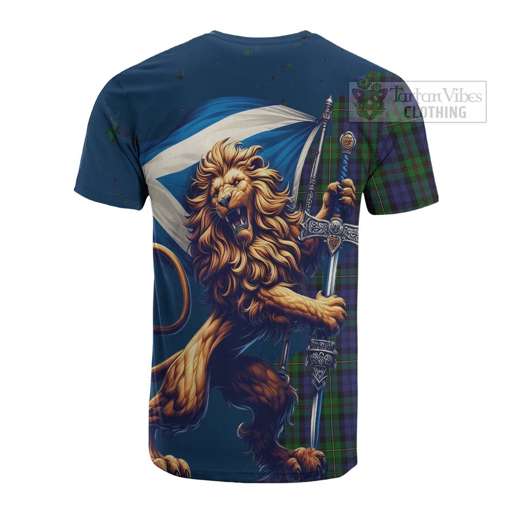 Tartan Vibes Clothing MacEwan (MacEwen) Tartan Family Crest Cotton T-shirt with Scottish Majestic Lion