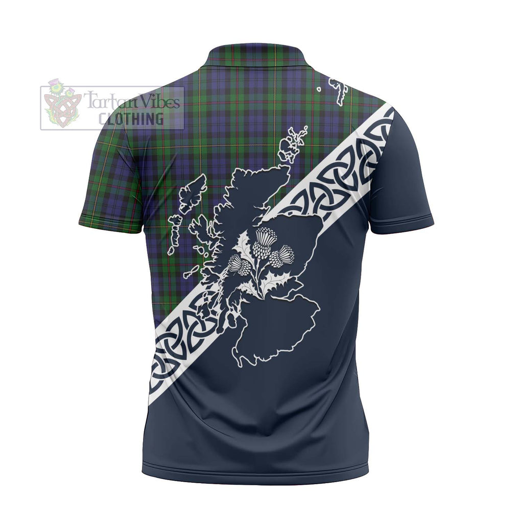 Tartan Vibes Clothing MacEwan (MacEwen) Tartan Zipper Polo Shirt Featuring Thistle and Scotland Map