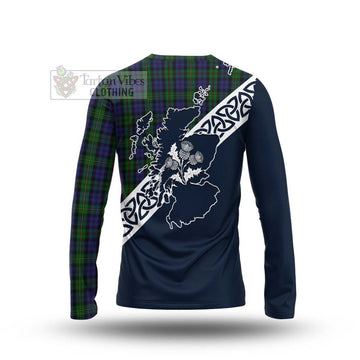 MacEwan (MacEwen) Tartan Long Sleeve T-Shirt Featuring Thistle and Scotland Map