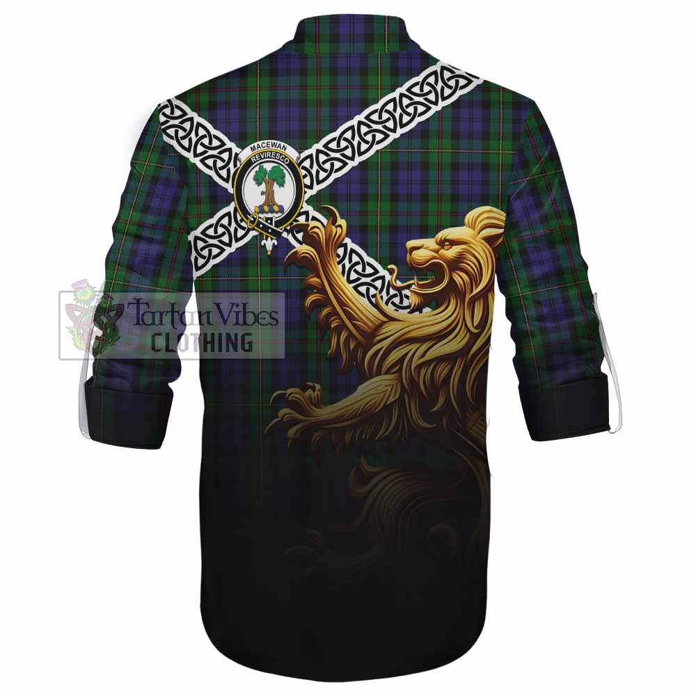 MacEwan (MacEwen) Crest Tartan Ghillie Kilt Shirt with Golden Lion Emblem Celtic Style - Tartan Vibes Clothing