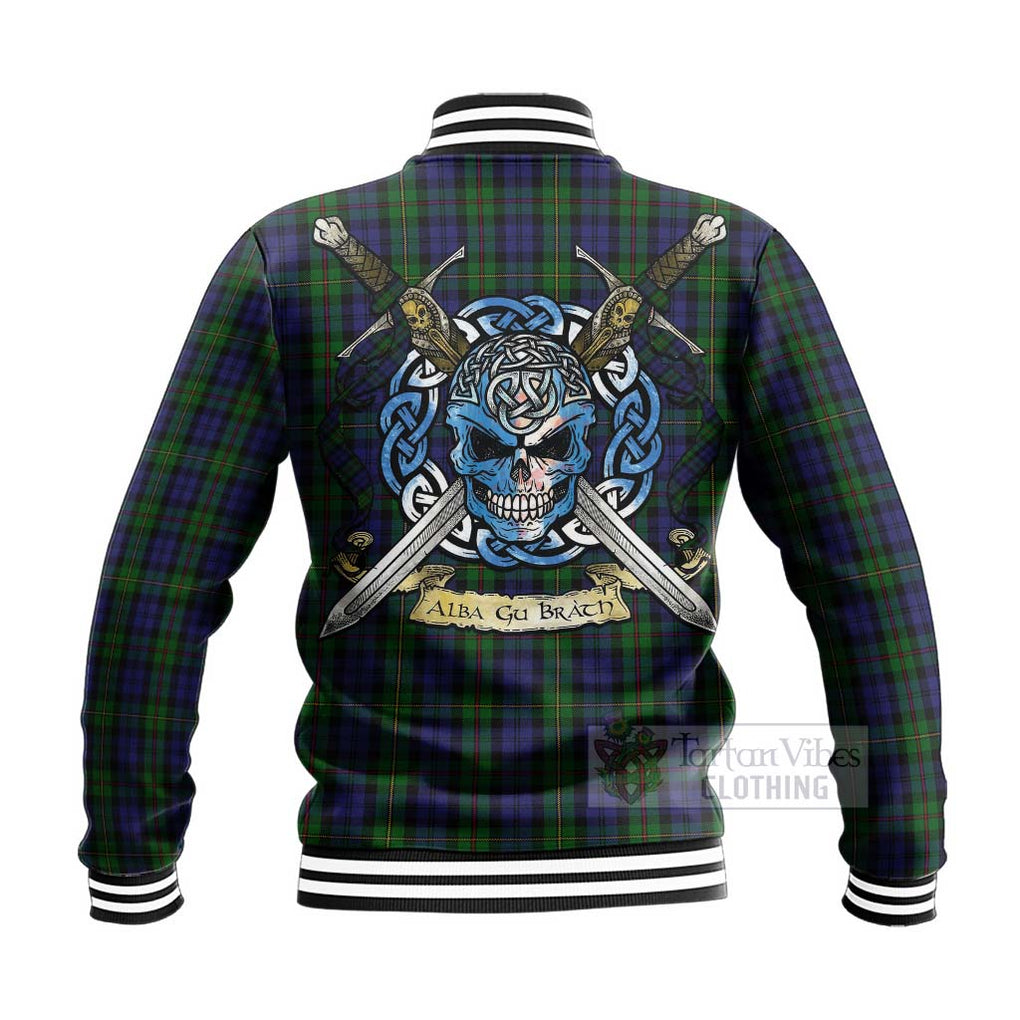 Tartan Vibes Clothing MacEwan (MacEwen) Tartan Baseball Jacket with Family Crest Celtic Skull Style