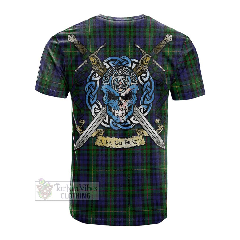 Tartan Vibes Clothing MacEwan (MacEwen) Tartan Cotton T-shirt with Family Crest Celtic Skull Style