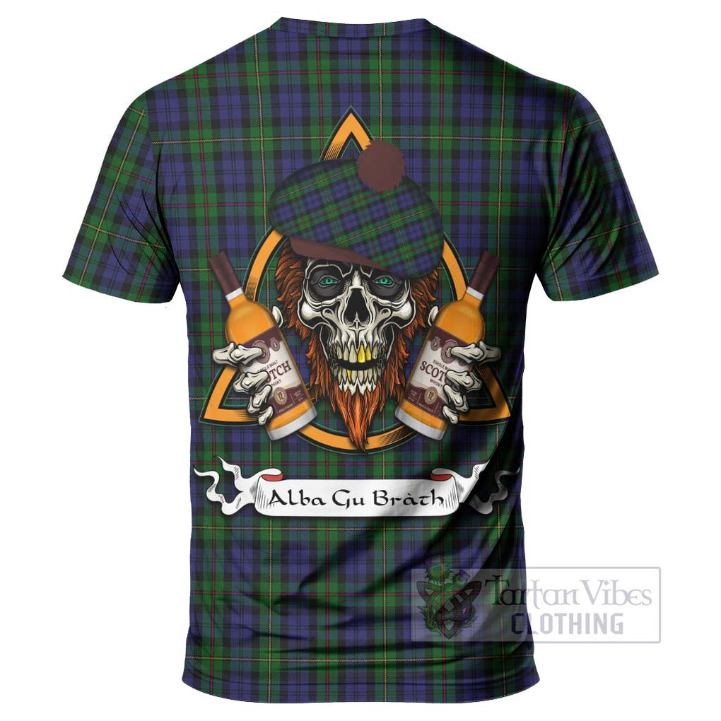 Tartan Vibes Clothing MacEwan (MacEwen) Tartan T-Shirt with Family Crest and Bearded Skull Holding Bottles of Whiskey