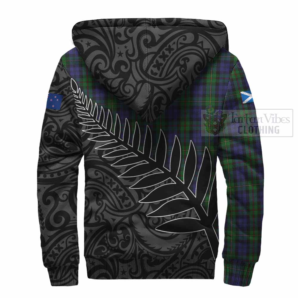 Tartan Vibes Clothing MacEwan (MacEwen) Crest Tartan Sherpa Hoodie with New Zealand Silver Fern Half Style