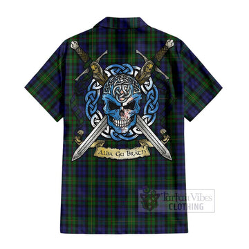 MacEwan (MacEwen) Tartan Short Sleeve Button Shirt with Family Crest Celtic Skull Style