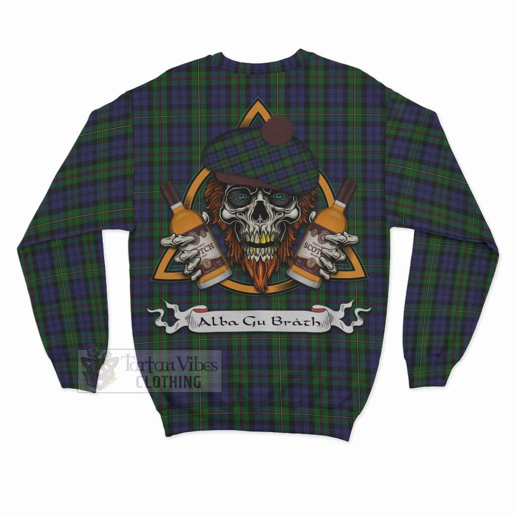 Tartan Vibes Clothing MacEwan (MacEwen) Tartan Sweatshirt with Family Crest and Bearded Skull Holding Bottles of Whiskey