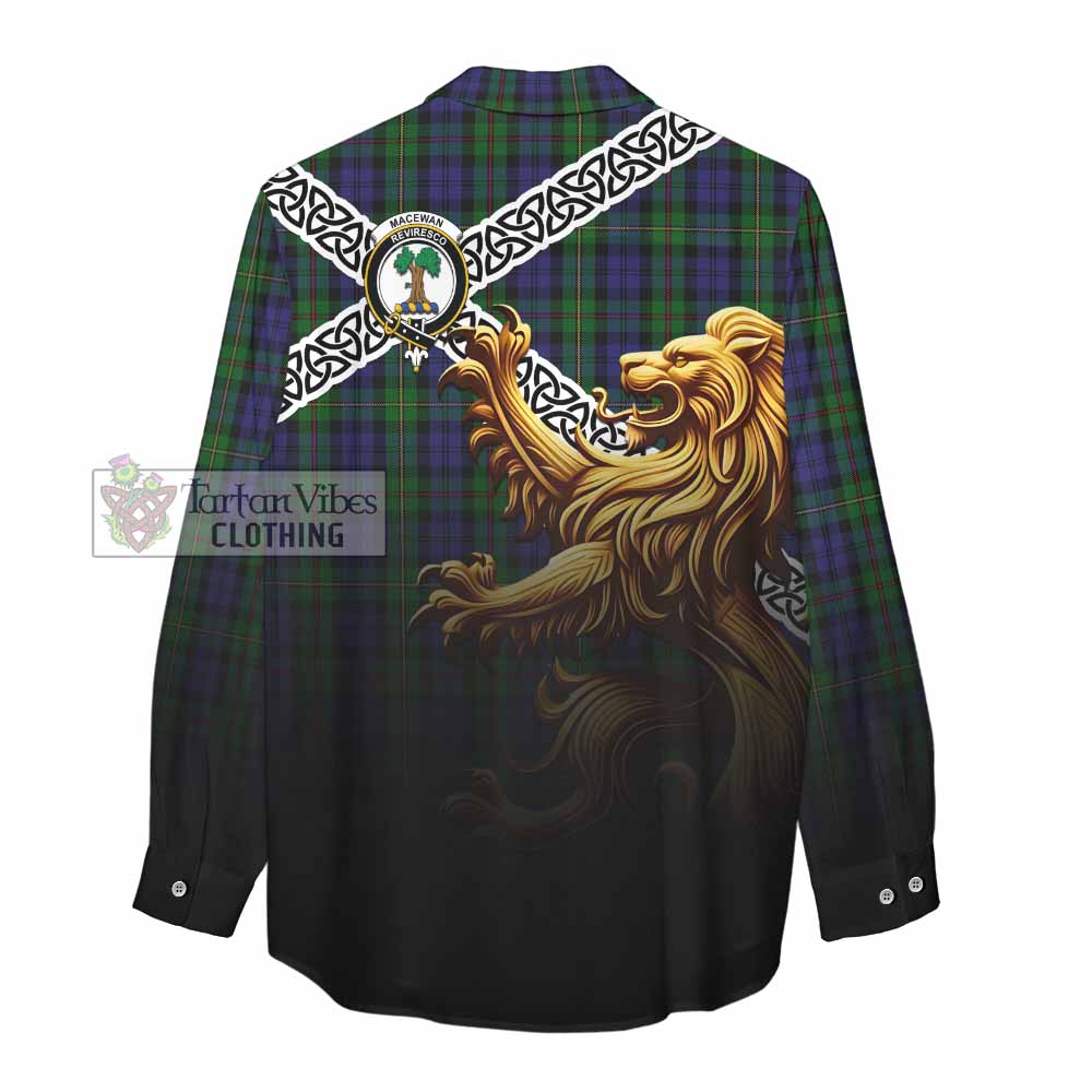 MacEwan (MacEwen) Crest Tartan Women's Casual Shirt with Golden Lion Emblem Celtic Style - Tartan Vibes Clothing