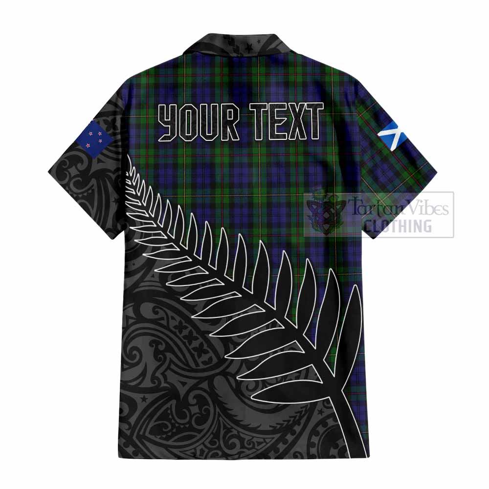 Tartan Vibes Clothing MacEwan (MacEwen) Crest Tartan Short Sleeve Button Shirt with New Zealand Silver Fern Half Style