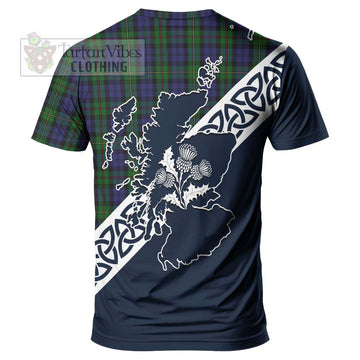 MacEwan (MacEwen) Tartan T-Shirt Featuring Thistle and Scotland Map