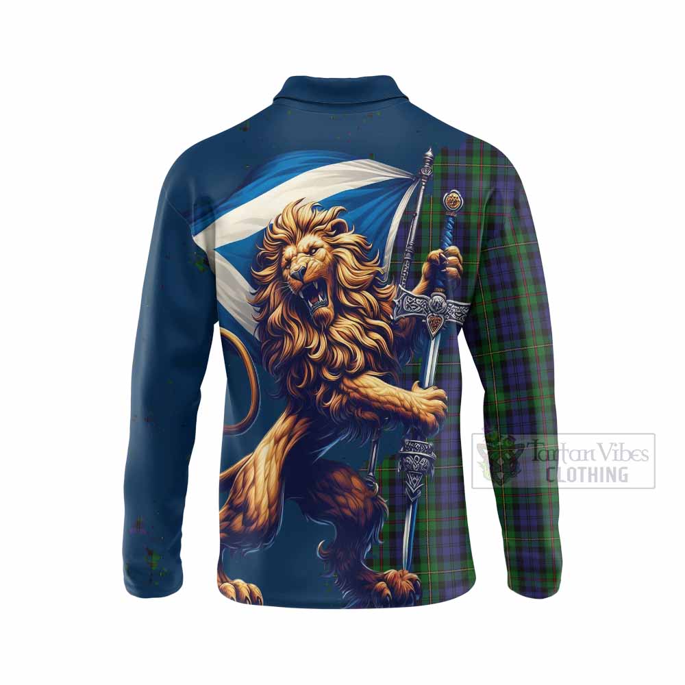 Tartan Vibes Clothing MacEwan (MacEwen) Tartan Family Crest Long Sleeve Polo Shirt with Scottish Majestic Lion