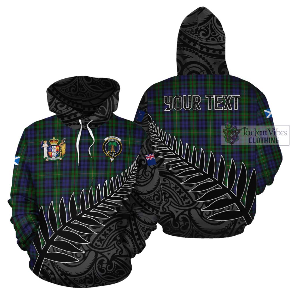 Tartan Vibes Clothing MacEwan (MacEwen) Crest Tartan Cotton Hoodie with New Zealand Silver Fern Half Style