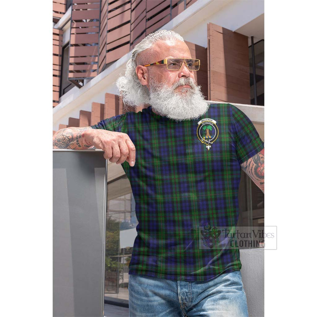 Tartan Vibes Clothing MacEwan (MacEwen) Tartan Cotton T-shirt with Family Crest and Bearded Skull Holding Bottles of Whiskey