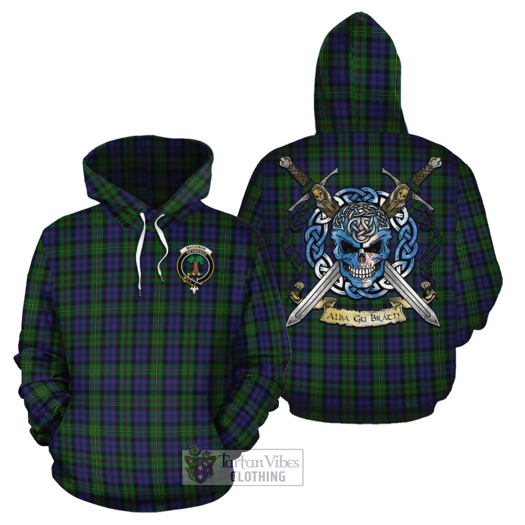 Tartan Vibes Clothing MacEwan (MacEwen) Tartan Cotton Hoodie with Family Crest Celtic Skull Style