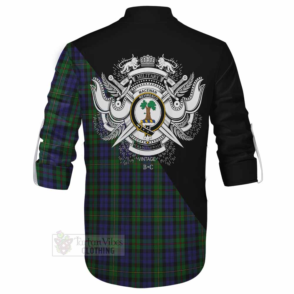 Tartan Vibes Clothing MacEwan (MacEwen) Tartan Ghillie Kilt Shirt with Family Crest and Military Logo Style