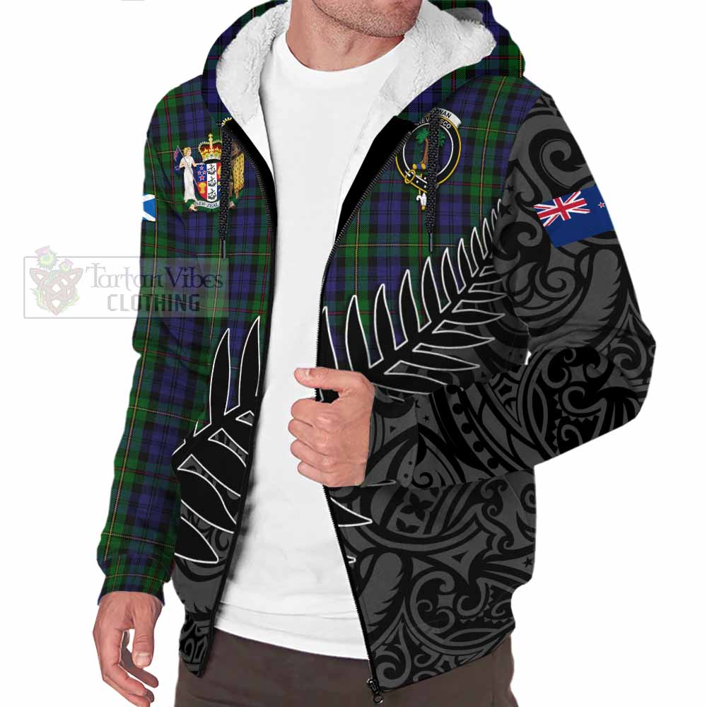 Tartan Vibes Clothing MacEwan (MacEwen) Crest Tartan Sherpa Hoodie with New Zealand Silver Fern Half Style