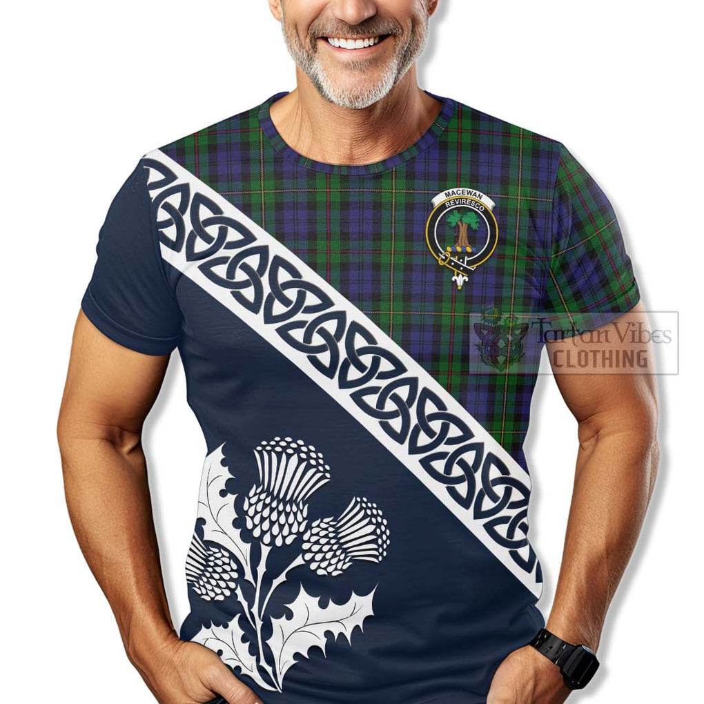 MacEwan (MacEwen) Tartan T-Shirt Featuring Thistle and Scotland Map