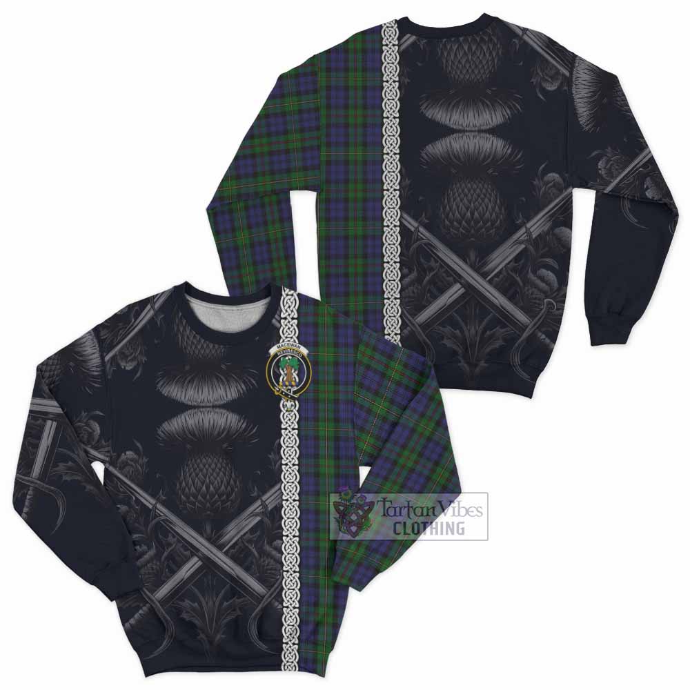 Tartan Vibes Clothing MacEwan (MacEwen) Tartan Sweatshirt with Family Crest Cross Sword Thistle Celtic Vibes