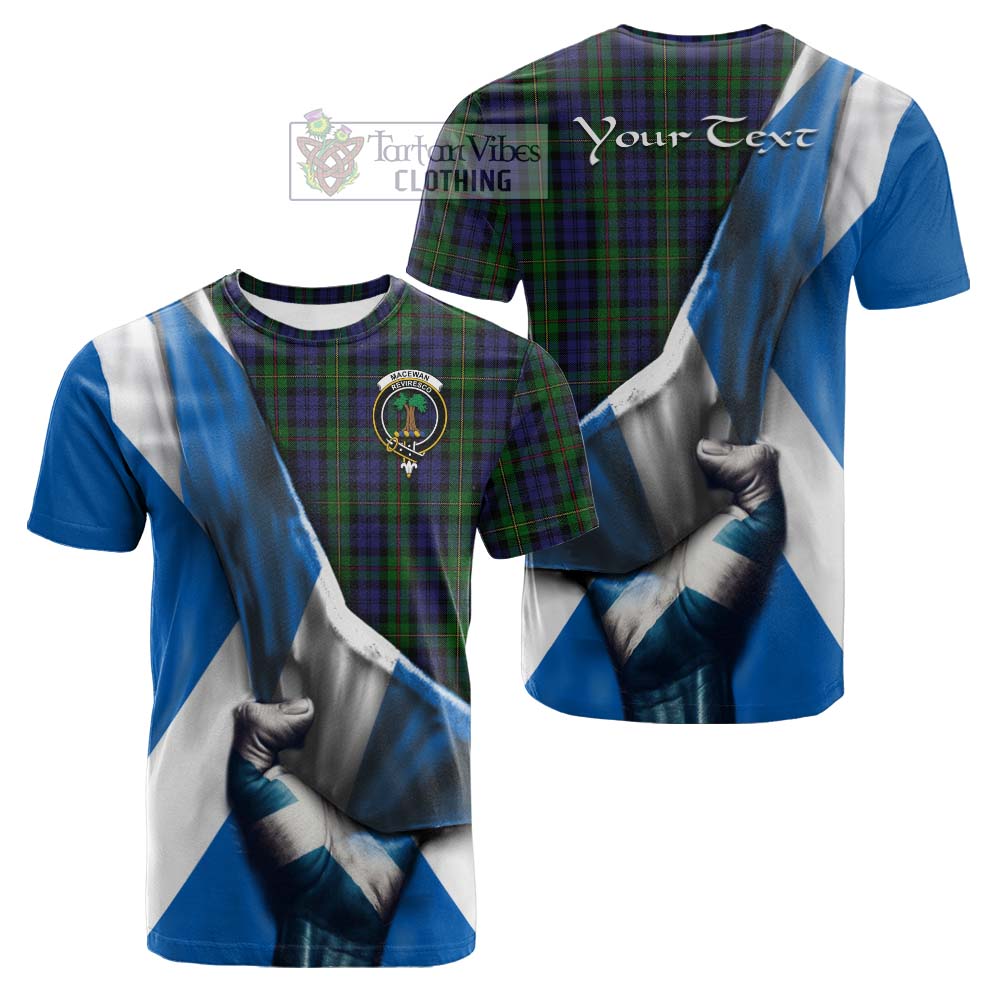 Tartan Vibes Clothing MacEwan (MacEwen) Tartan Cotton T-shirt with Family Crest Scotland Patriotic Style