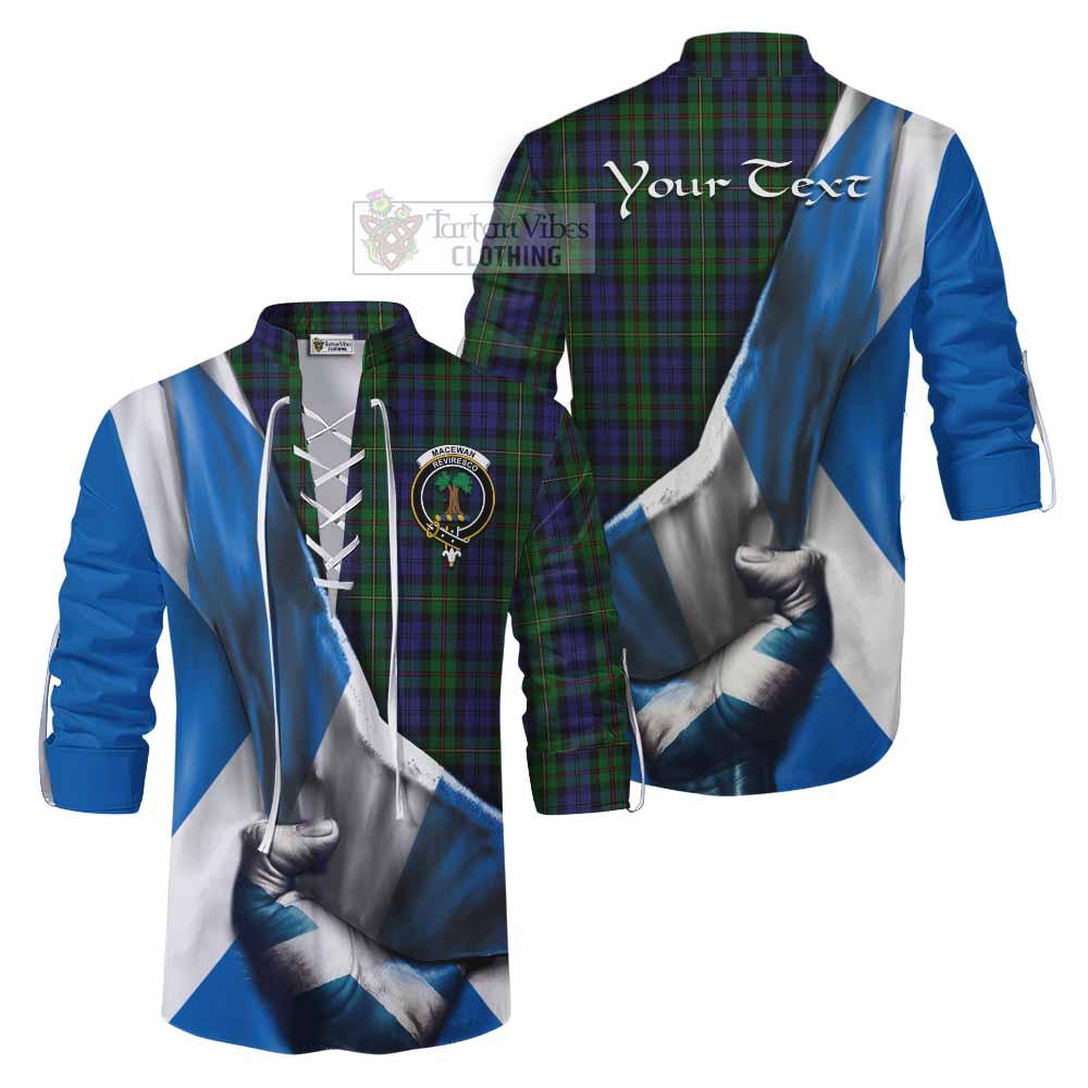 Tartan Vibes Clothing MacEwan (MacEwen) Tartan Ghillie Kilt Shirt with Family Crest Scotland Patriotic Style