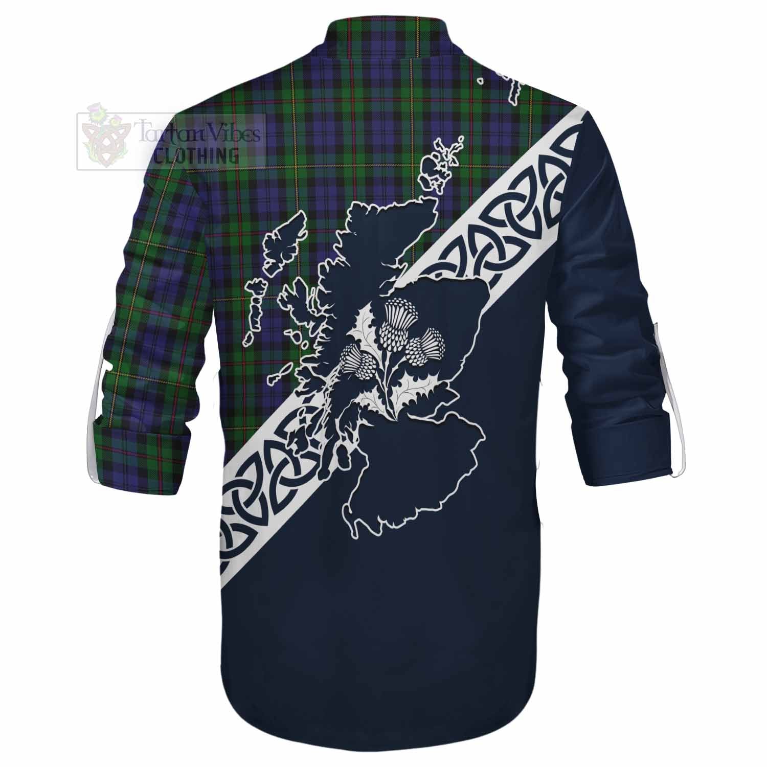 Tartan Vibes Clothing MacEwan (MacEwen) Tartan Ghillie Kilt Shirt Featuring Thistle and Scotland Map