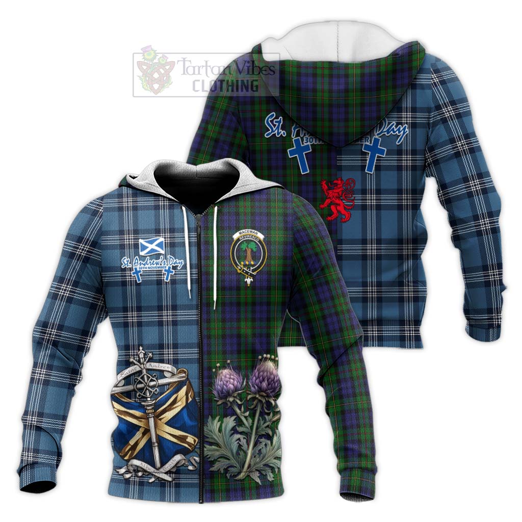 Tartan Vibes Clothing MacEwan (MacEwen) Tartan Knitted Hoodie Happy St. Andrew's Day Half Tartan Style