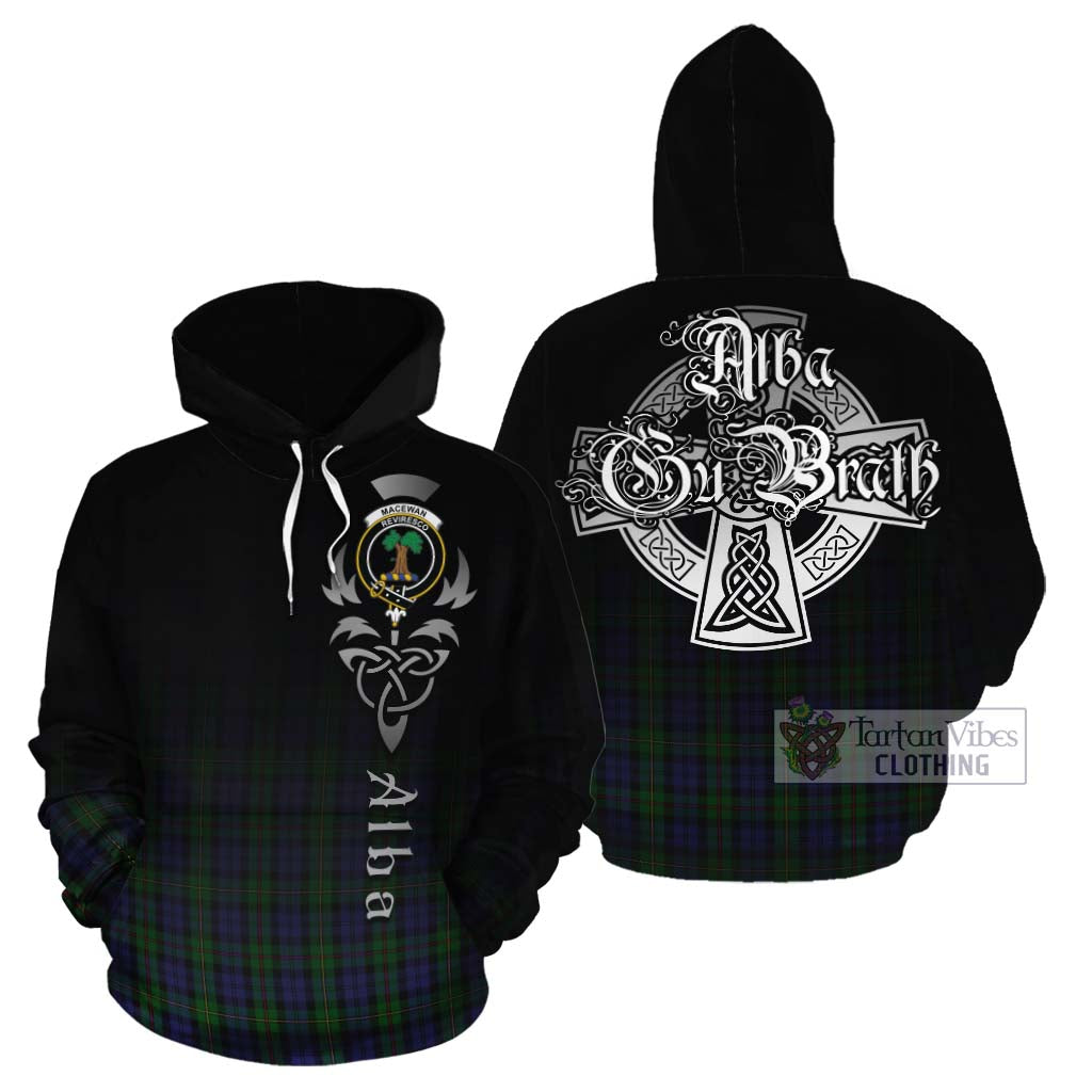 Tartan Vibes Clothing MacEwan (MacEwen) Tartan Cotton Hoodie Featuring Alba Gu Brath Family Crest Celtic Inspired