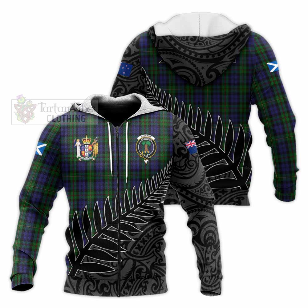 Tartan Vibes Clothing MacEwan (MacEwen) Crest Tartan Knitted Hoodie with New Zealand Silver Fern Half Style