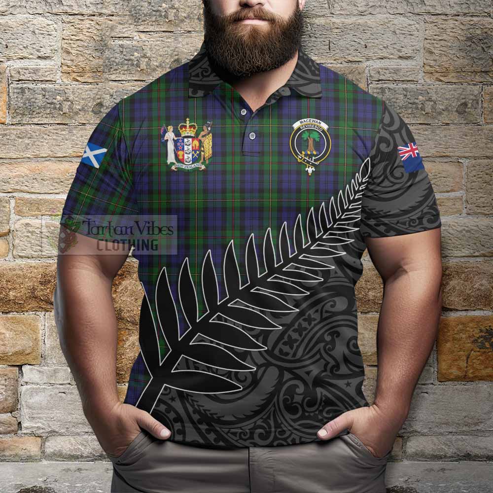 Tartan Vibes Clothing MacEwan (MacEwen) Crest Tartan Polo Shirt with New Zealand Silver Fern Half Style