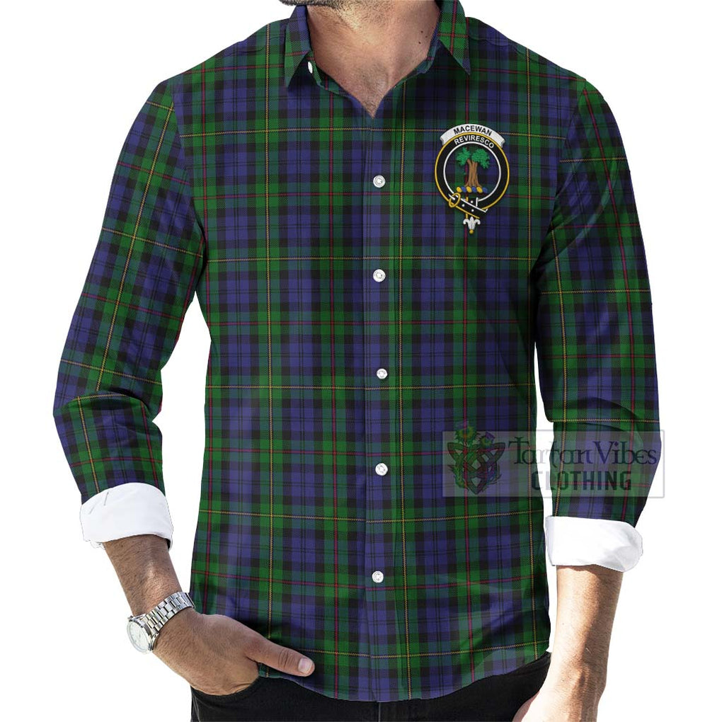 Tartan Vibes Clothing MacEwan (MacEwen) Tartan Long Sleeve Button Shirt with Family Crest Celtic Skull Style