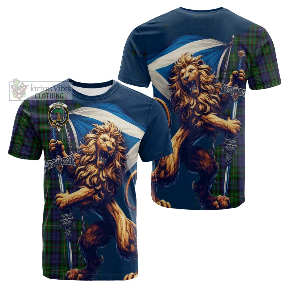 Tartan Vibes Clothing MacEwan (MacEwen) Tartan Family Crest Cotton T-shirt with Scottish Majestic Lion