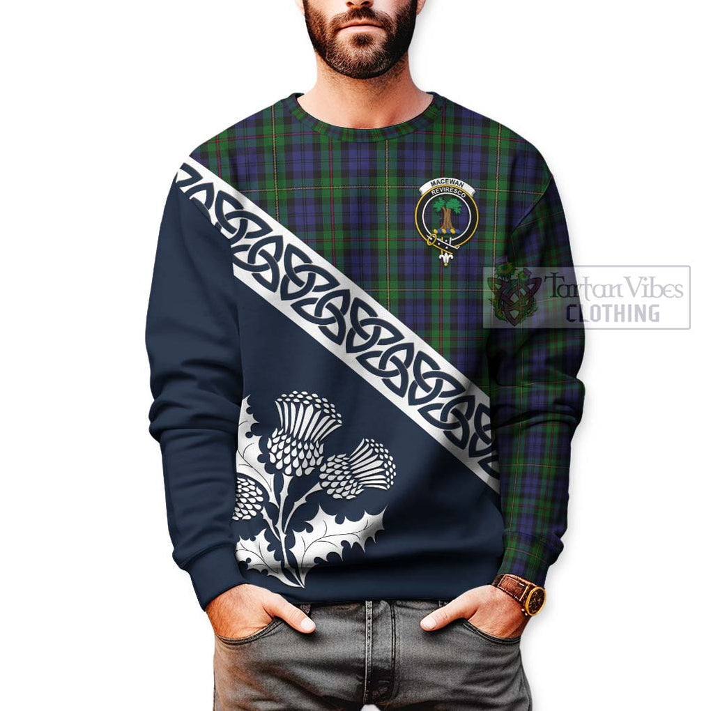 Tartan Vibes Clothing MacEwan (MacEwen) Tartan Sweatshirt Featuring Thistle and Scotland Map