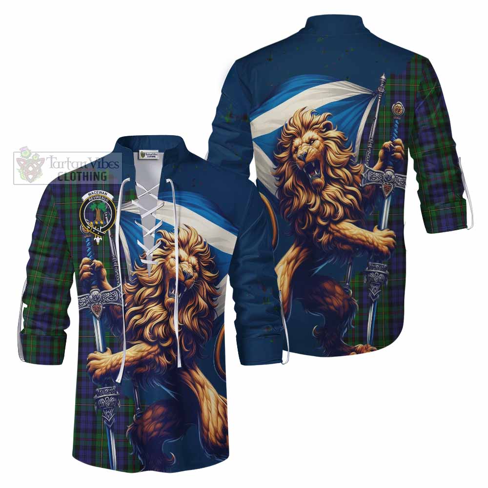 Tartan Vibes Clothing MacEwan (MacEwen) Tartan Family Crest Ghillie Kilt Shirt with Scottish Majestic Lion