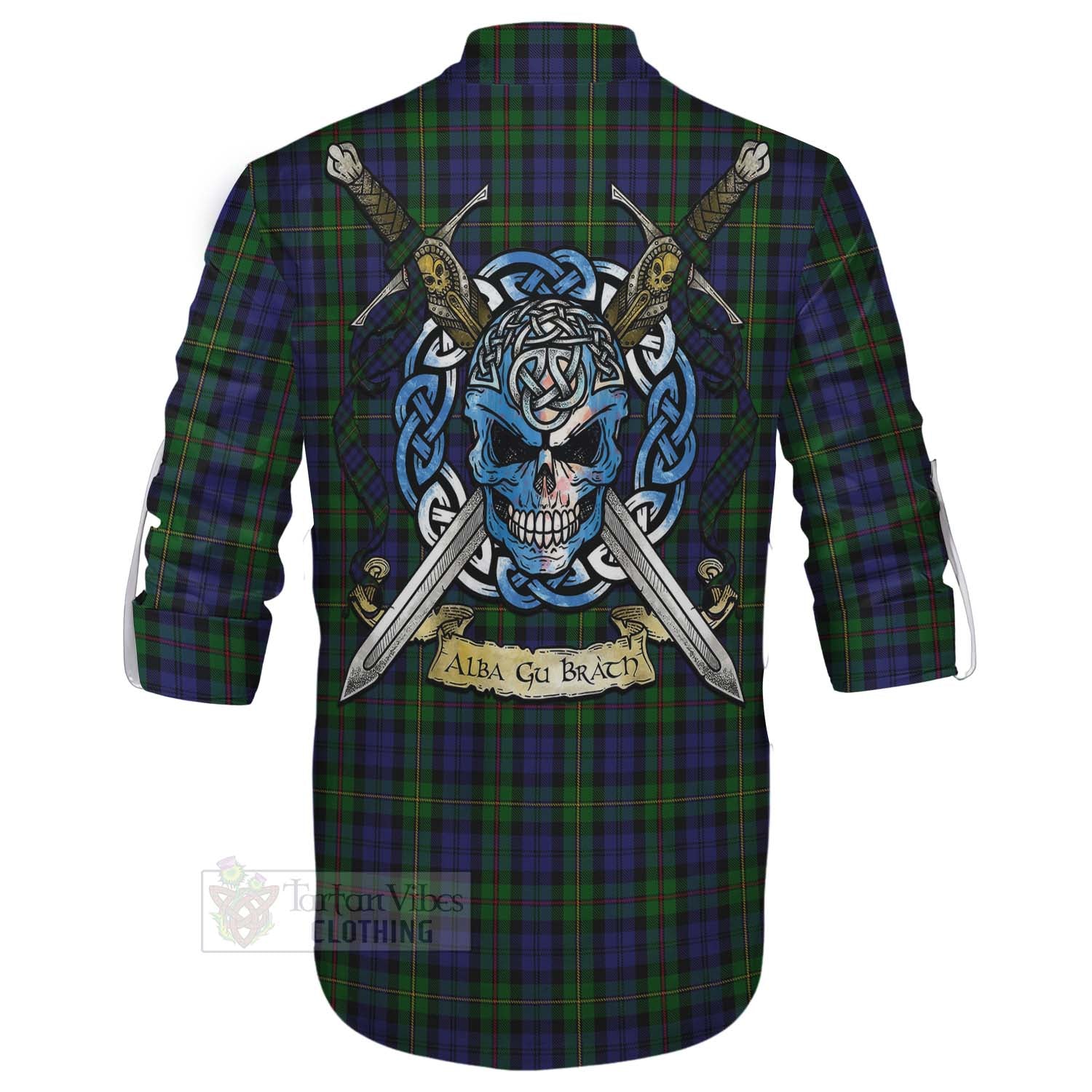 Tartan Vibes Clothing MacEwan (MacEwen) Tartan Ghillie Kilt Shirt with Family Crest Celtic Skull Style