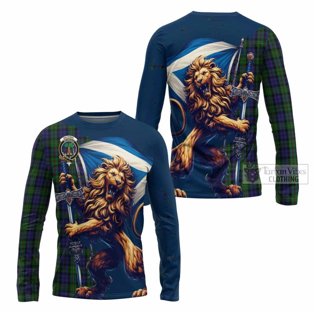 Tartan Vibes Clothing MacEwan (MacEwen) Tartan Family Crest Long Sleeve T-Shirt with Scottish Majestic Lion