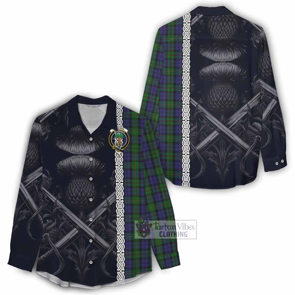 Tartan Vibes Clothing MacEwan (MacEwen) Tartan Women's Casual Shirt with Family Crest Cross Sword Thistle Celtic Vibes