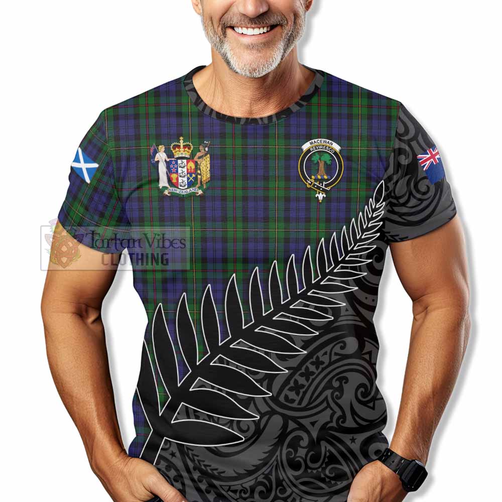 Tartan Vibes Clothing MacEwan (MacEwen) Crest Tartan T-Shirt with New Zealand Silver Fern Half Style