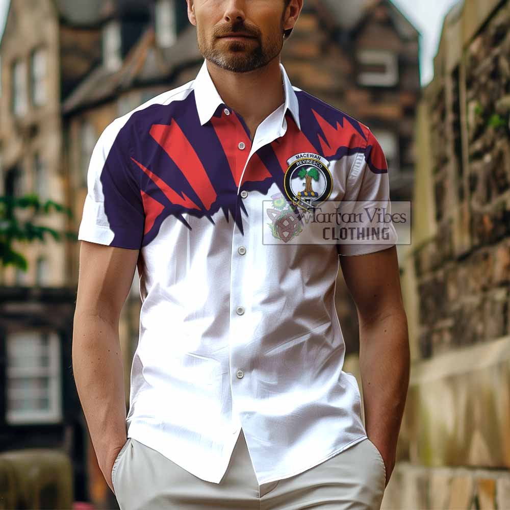 Tartan Vibes Clothing MacEwan (MacEwen) Clan Crest Short Sleeve Button Shirt with Retro Sport Style