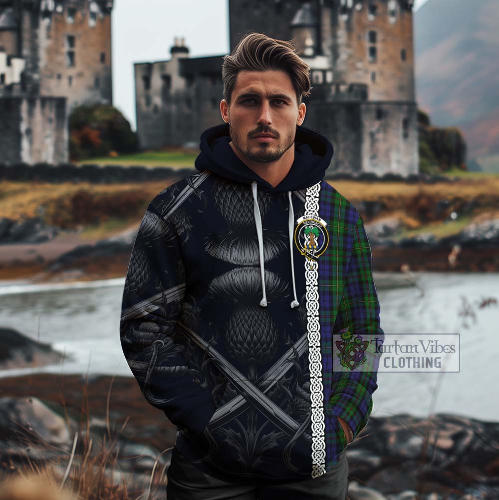 Tartan Vibes Clothing MacEwan (MacEwen) Tartan Cotton Hoodie with Family Crest Cross Sword Thistle Celtic Vibes