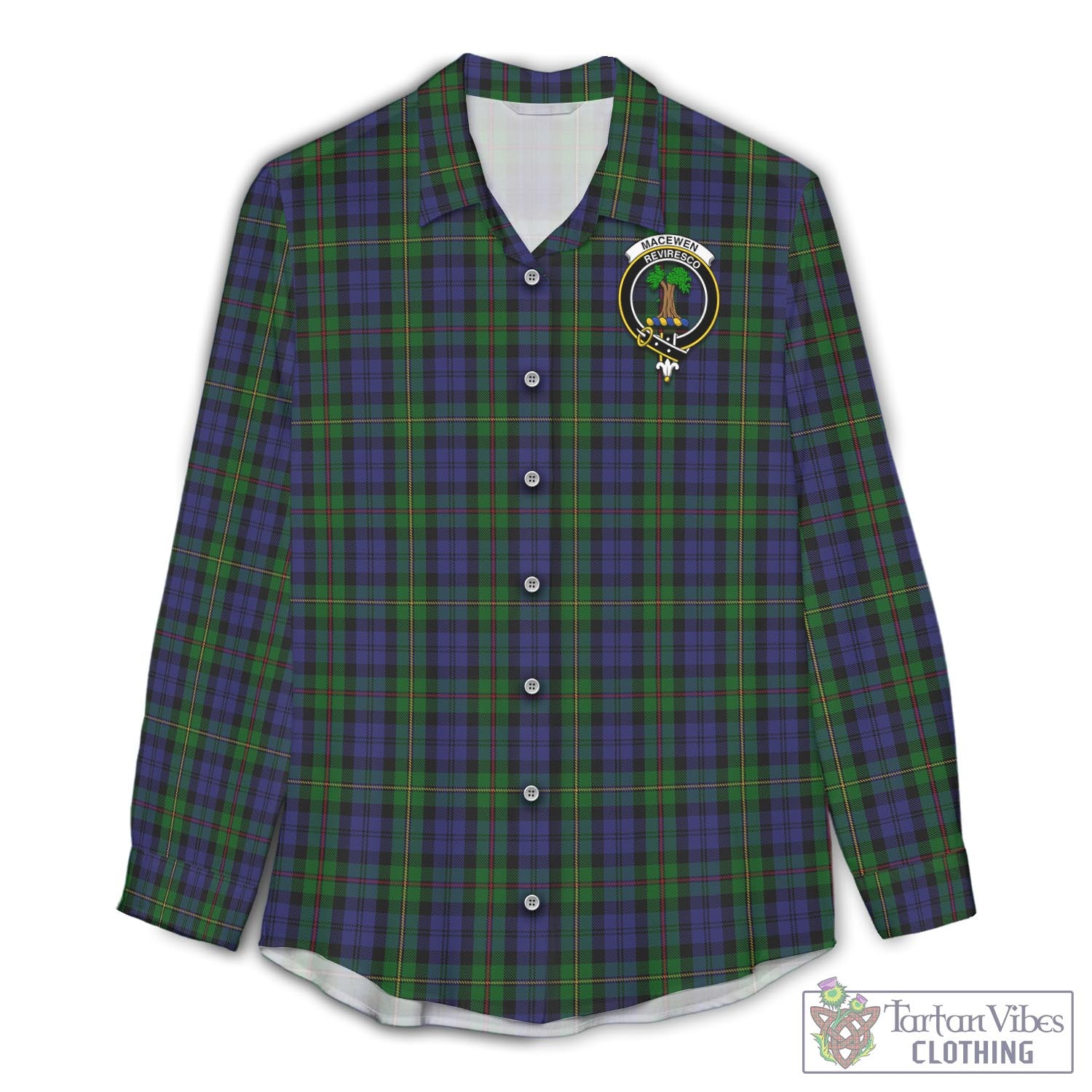 Tartan Vibes Clothing MacEwen Tartan Womens Casual Shirt with Family Crest